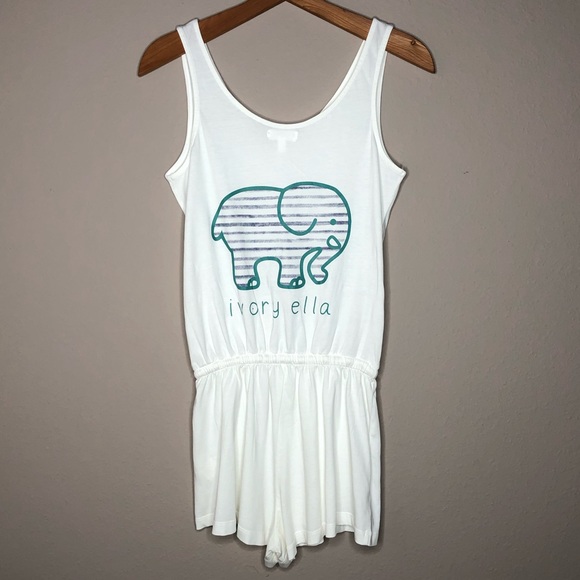 Ivory Ella Sleeveless Romper White Green Elephant - Picture 1 of 7